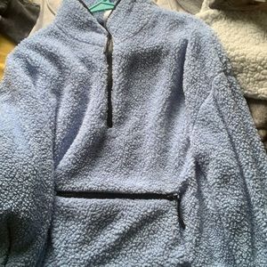 XXXL sherpa sky blue semi cropped elastic band jacket very soft very comfortable